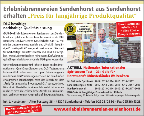 Verleihung DLG Bundesehrenpreis 2018 an die Erlebnisbrennereien Sendenhorst